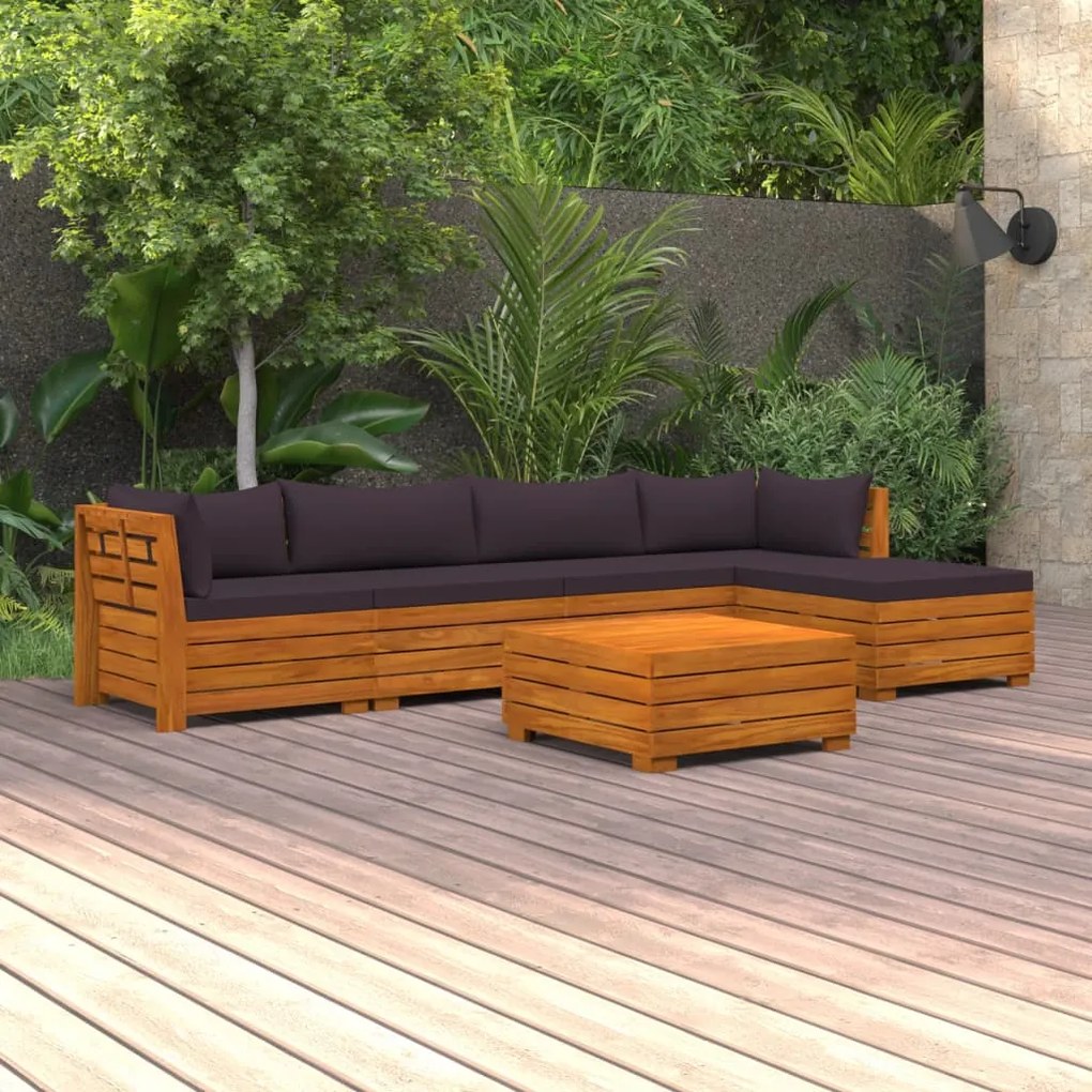 vidaXL 6 pcs conjunto lounge de jardim c/ almofadões acácia maciça