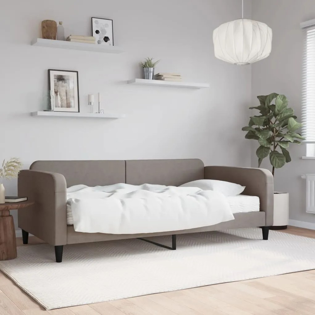 vidaXL Sofá-cama com colchão 100x200 cm tecido cinzento-acastanhado