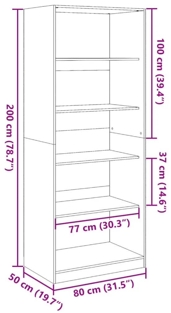 Roupeiro 80x50x200 cm derivados de madeira cinzento cimento