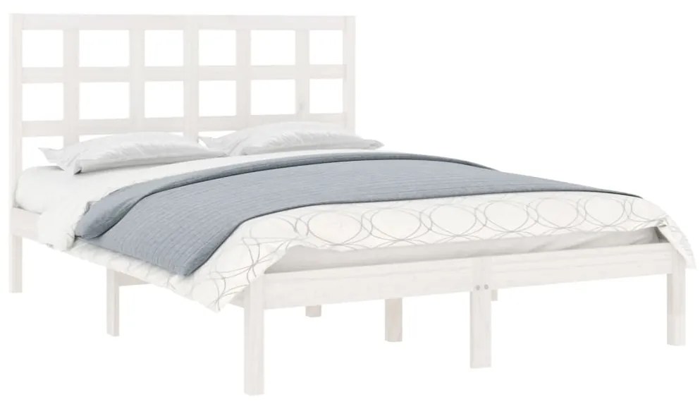 Estrutura de cama dupla 135x190 cm madeira maciça branco