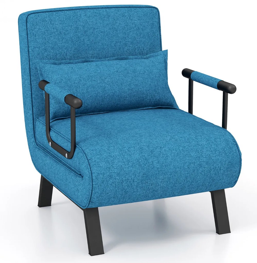 Sofá-cama convertível poltrona individual dobrável ajustável Costas ajustáveis Almofada amovível Assento estofado removível para escritório em casa Az