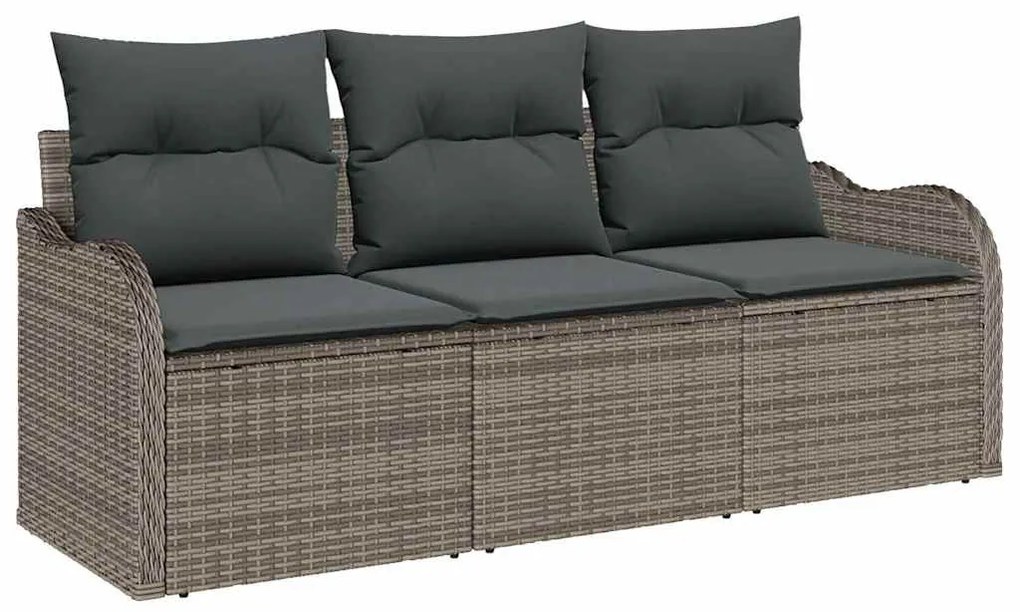 Conjunto de Sofá de Jardim de 3 Peças com Almofadas Cinza de Rattan