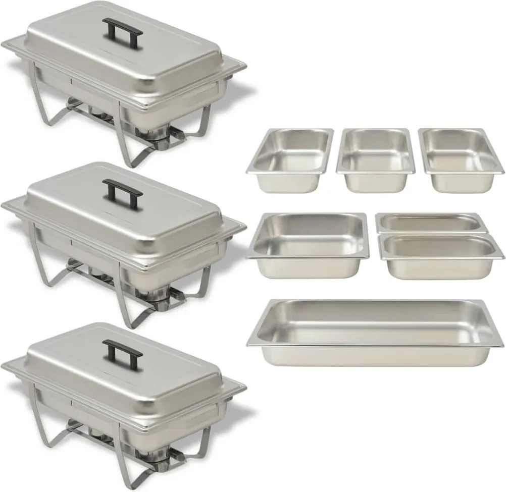 vidaXL Conjunto de rechauds 3 pcs aço inoxidável