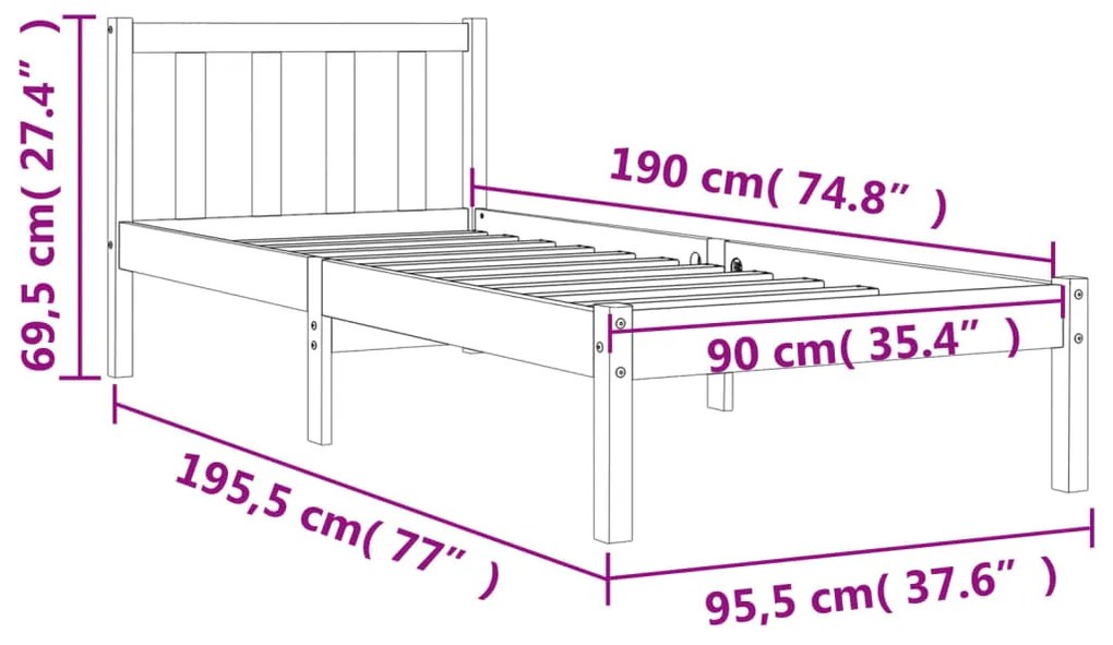Cama sem colchão 90x190 cm madeira de pinho maciça castanho-mel