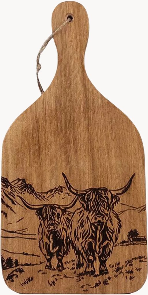 Tábua de servir em madeira de carvalho Highland Cow
