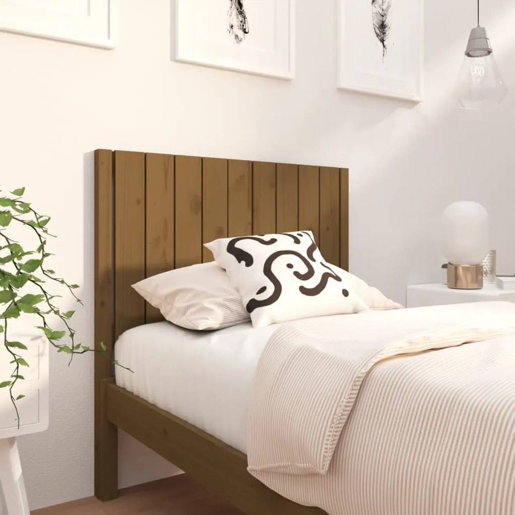 vidaXL Cabeceira de cama 95,5x4x100 cm pinho maciço castanho mel