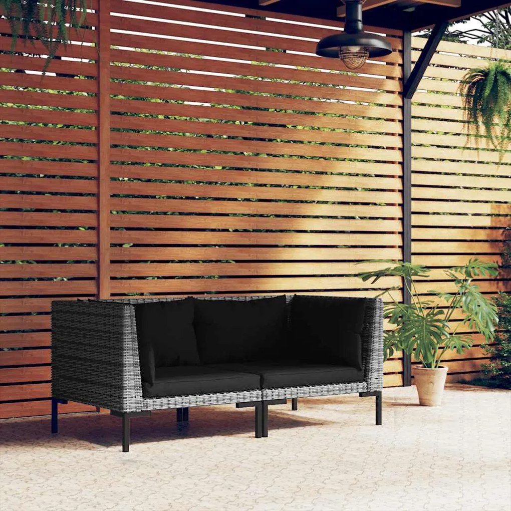 vidaXL Sofás de jardim com almofadões semicircular 2 pcs vime PE