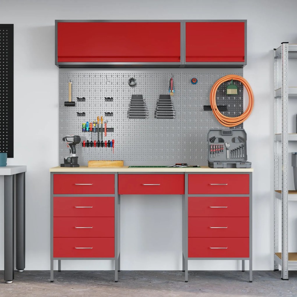 Conjunto de Móvel de Trabalho e Painel de Ferramentas em 8 Peças Verme