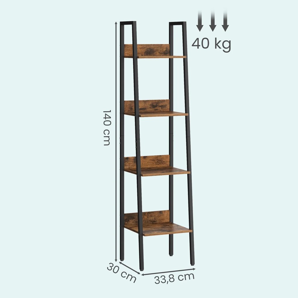 Estante com 4 níveis 29,9 x 33,8 x 141 cm castanho e preta