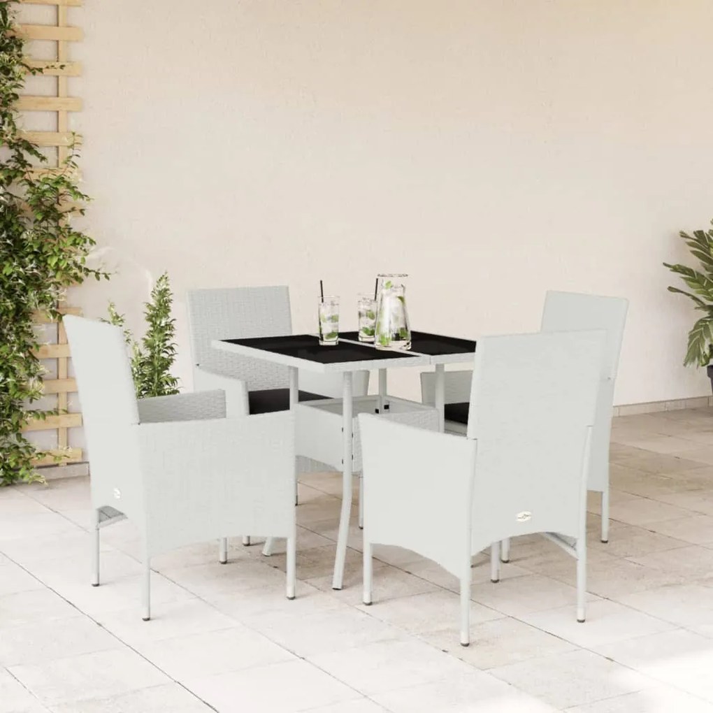 vidaXL 5 pcs conjunto jantar jardim c/ almofadões vime PE/vidro branco