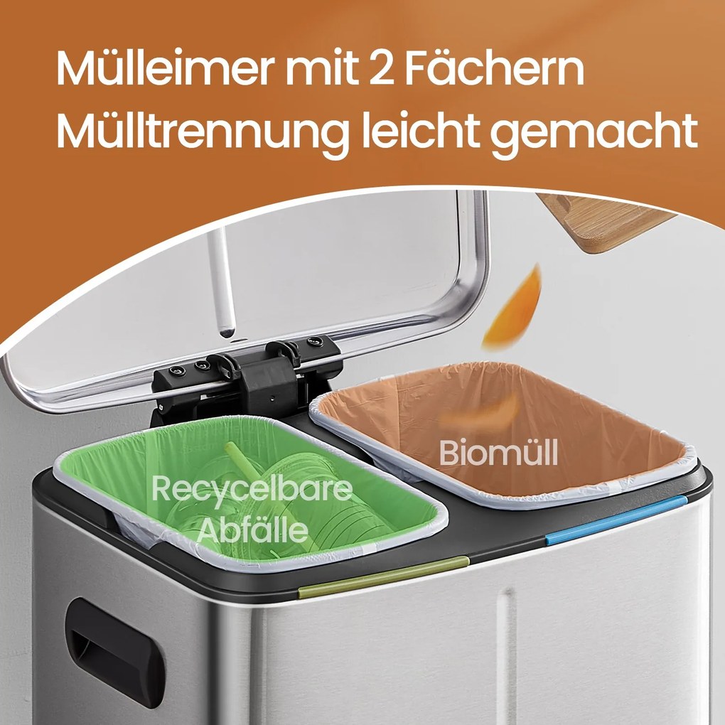 Caixote do lixo com 2 compartimentos 44,4 x 40,8 x 60,2 cm prateado