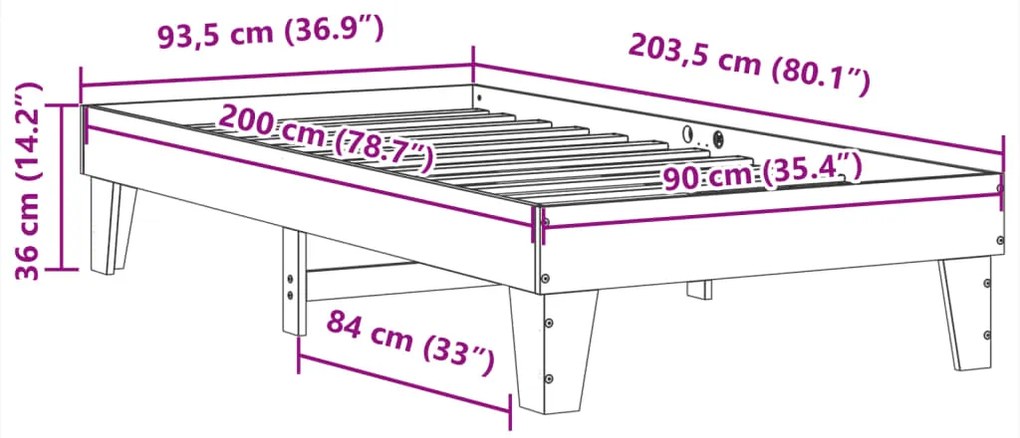 Cama sem colchão 90x200 cm madeira de pinho maciça branco