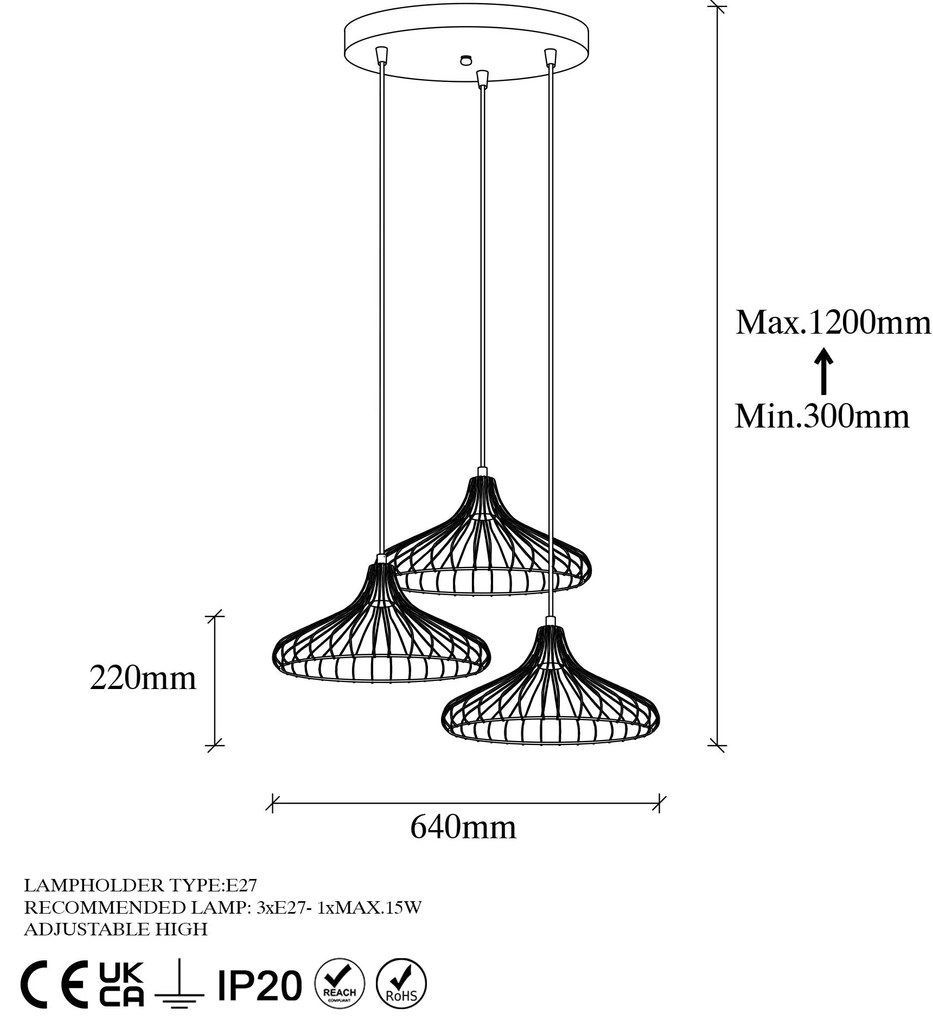 Lustre Depay – Dourado Brilhante – 65 x 64 x 120 cm