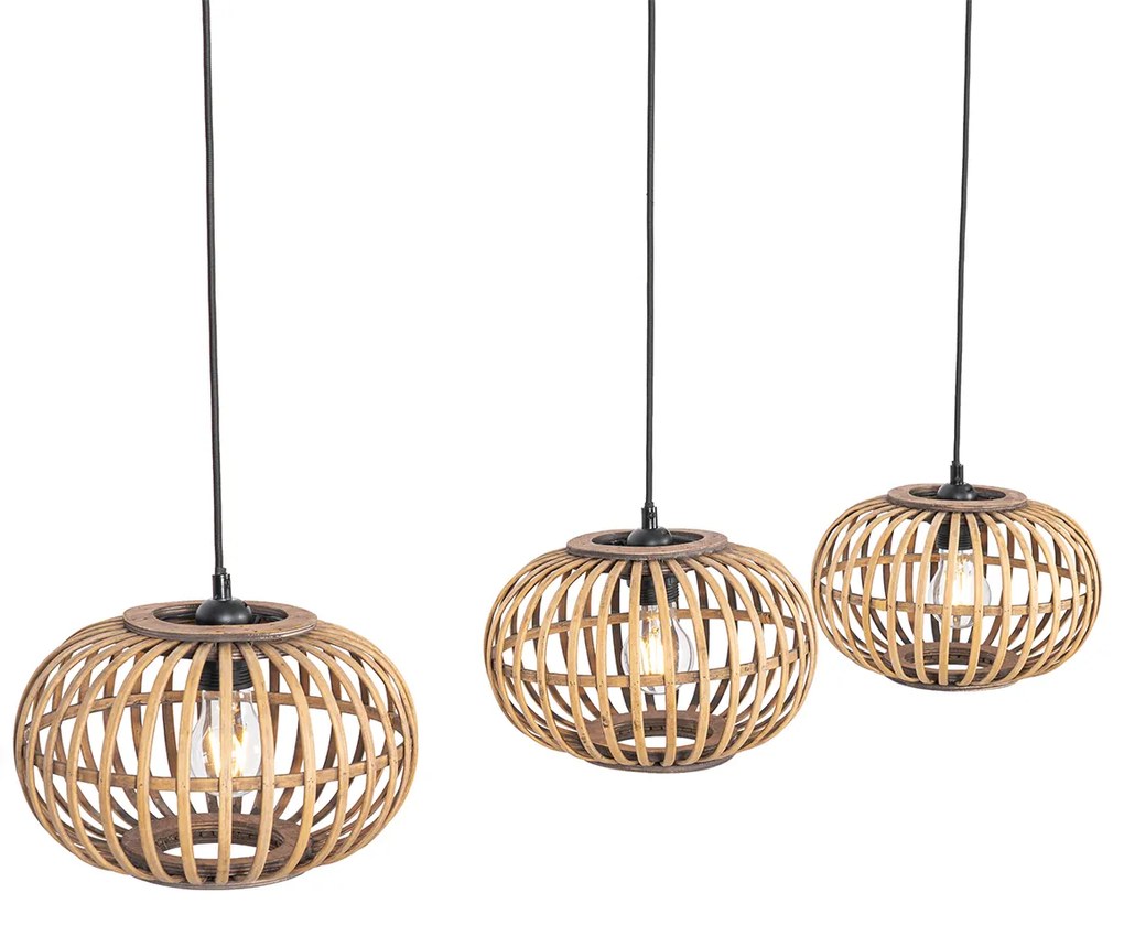 Candeeiro de suspensão oriental bambu 3-luzes oblongo - Amira Oriental