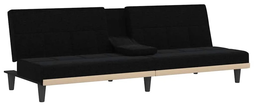 Sofá-cama com suporte para copos tecido preto