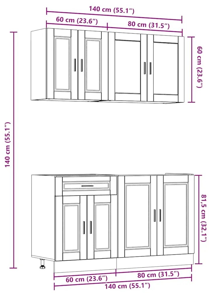 4 peças armário de cozinha conjunto Kalmar sonoma carvalho