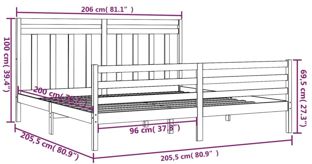 Estrutura de cama 200x200 cm madeira maciça