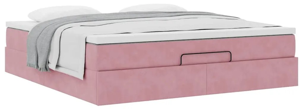 Estrutura de cama otomana com colchão 180x200 cm veludo rosa