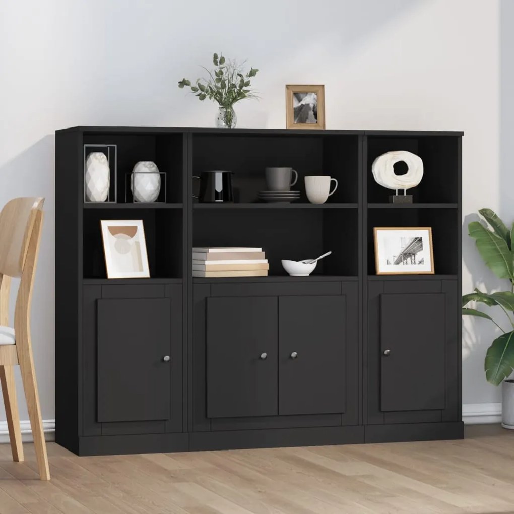 vidaXL Aparadores altos 3 pcs derivados de madeira preto