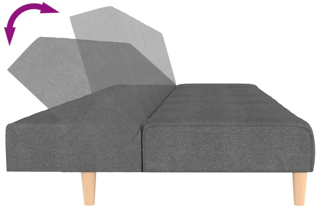 Sofá-cama de 2 lugares tecido cinzento-claro