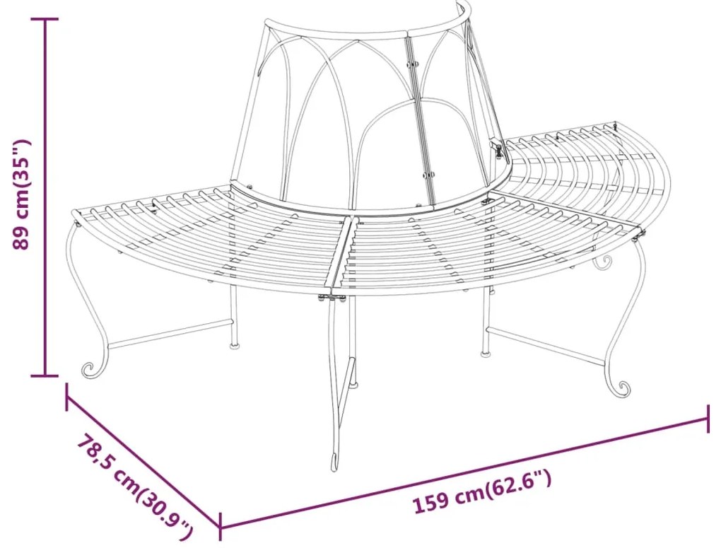 Banco de árvore semicircular 2 pcs Ø159 cm aço preto