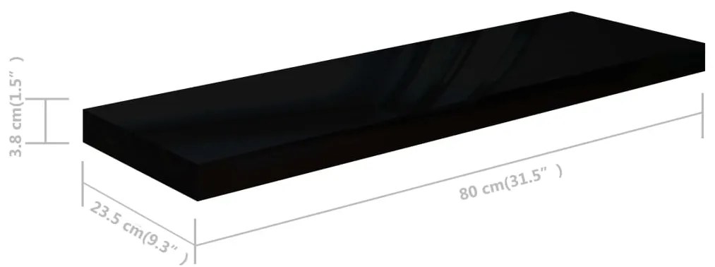 Prateleiras de parede suspensas 2 pcs 80x23,5x3,8cm MDF preto