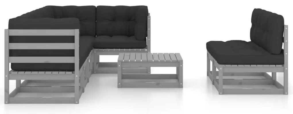 8 pcs conjunto lounge de jardim c/ almofadões pinho maciço