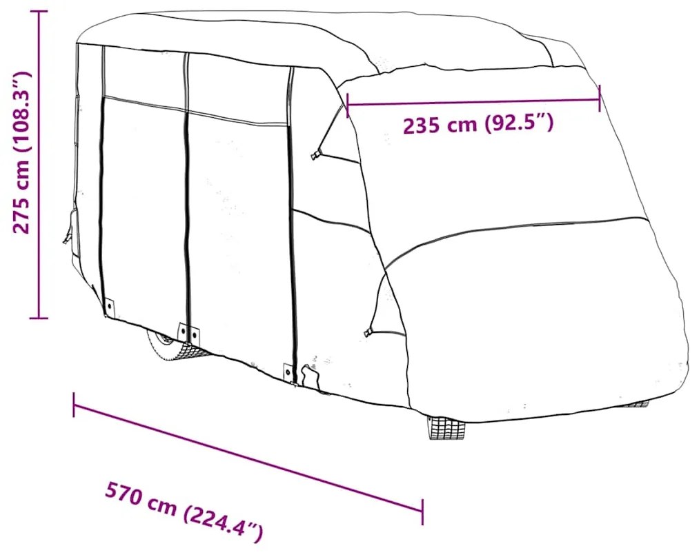 Capas autocaravanas 570x235x275 cm tecido não tecido cinzento