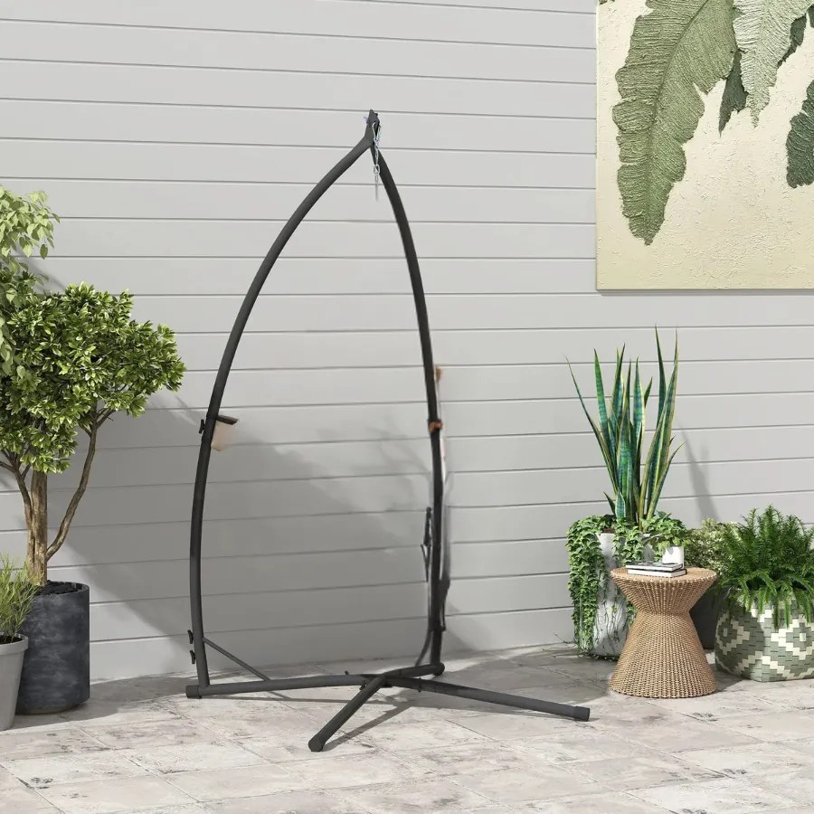Suporte para Cadeira Suspensa com Estrutura de Aço e Suporte para Copos Suporte para Cadeira de Baloiço 105x105x215 cm Preto