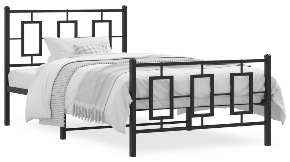 Estrutura de cama com cabeceira e pés 100x200 cm metal preto