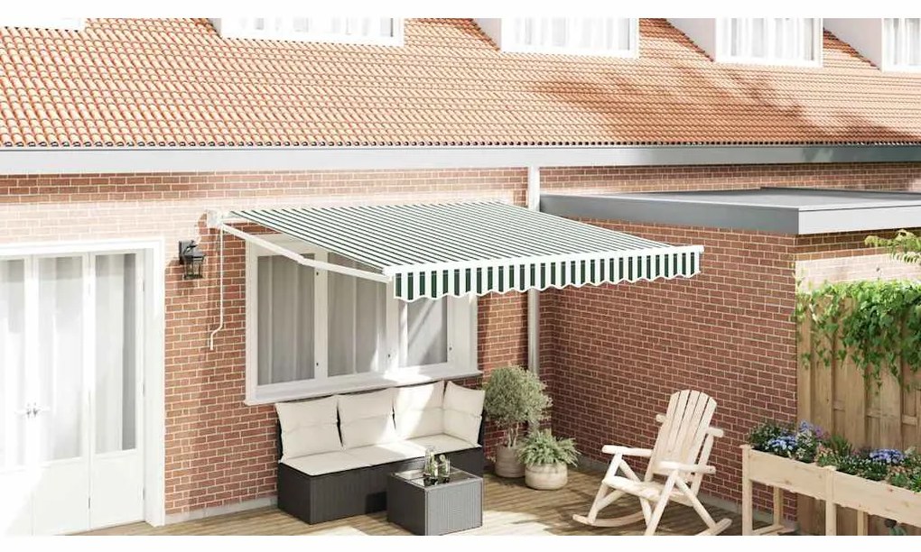 vidaXL Toldo Retrátil Automático Verde e Branco 300 x 250 cm