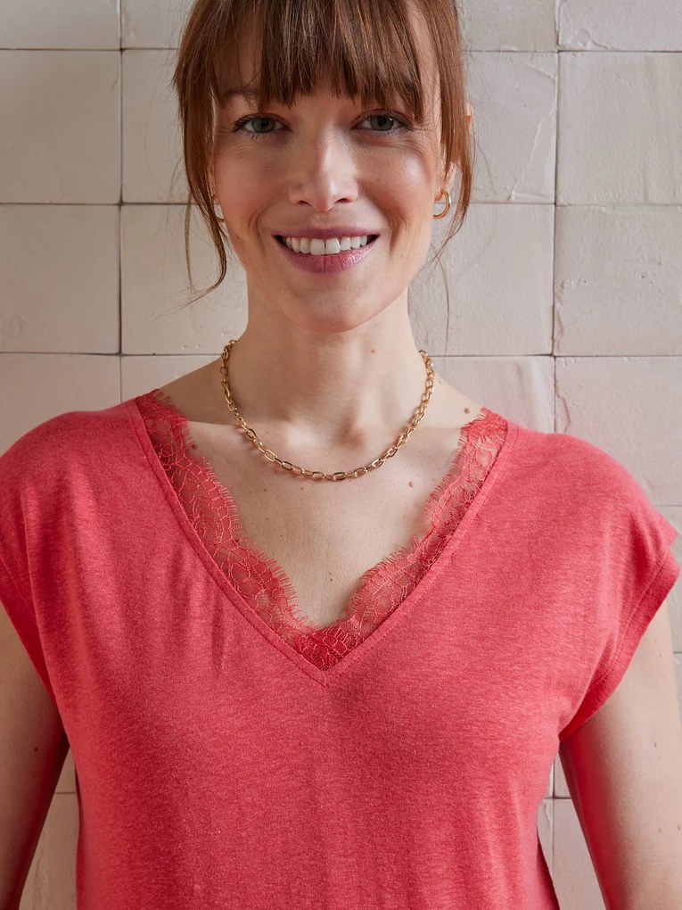 T-shirt de grávida, à frente/atrás, em mistura de linho romã