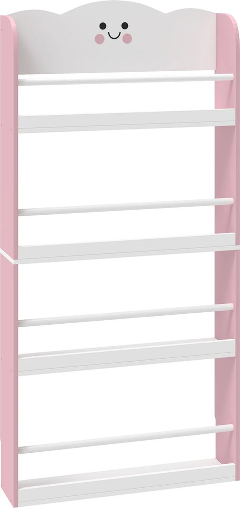 AIYAPLAY Estante de livros infantil com 4 andares, estante de parede para quarto infantil, sala de brinquedos, sala de estar, Rosa | Aosom Portugal