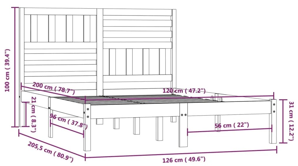 Estrutura de cama 120x200 cm pinho maciço branco