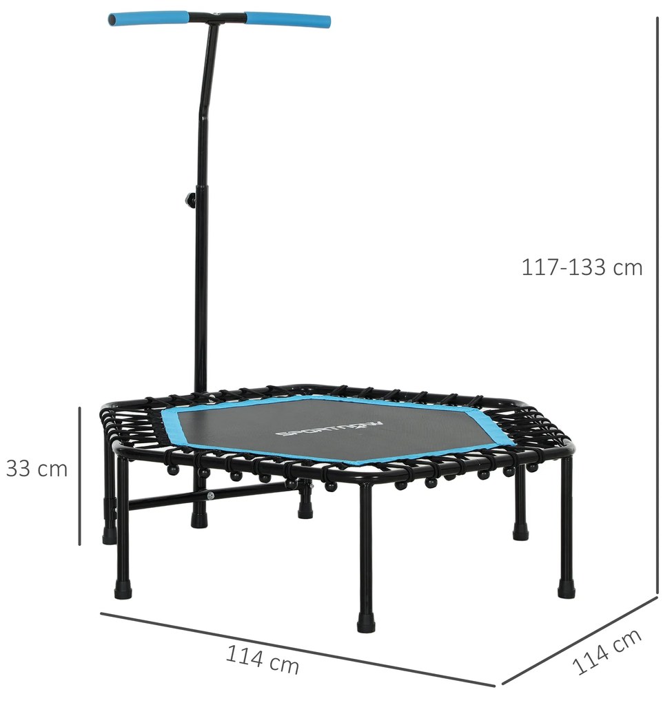 Trampolim Fitness 114x114x132 cm com Guiador Ajustável em 3 Níveis Estrutura de Aço para Treino de Perna Corpo Azul