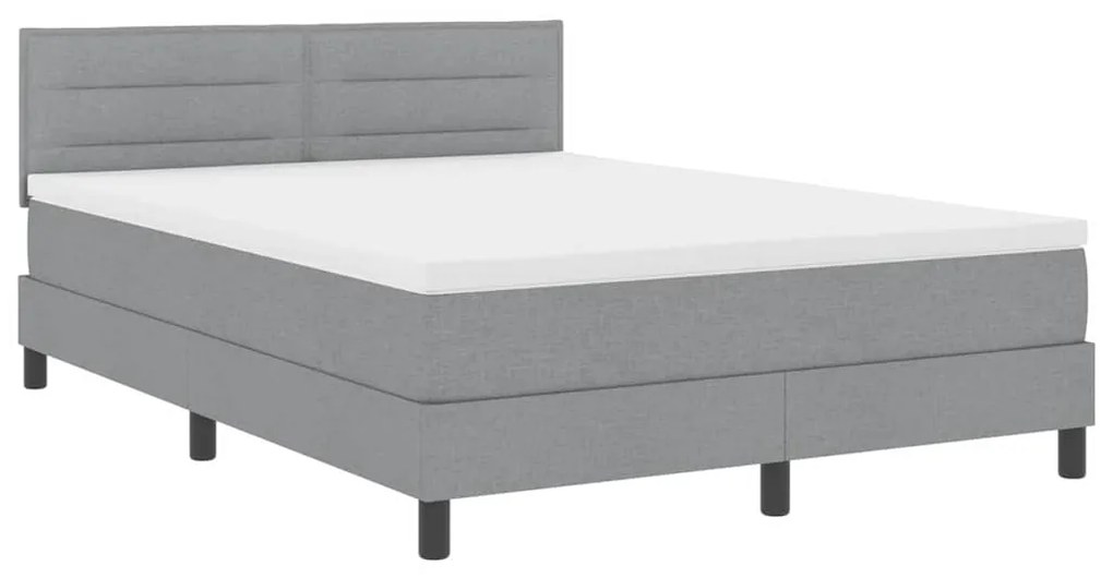 Cama Box com Colchão &amp; Luz LED Cinza Claro 140x200 cm Tecido