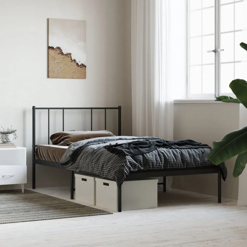 352475 vidaXL Estrutura de cama com cabeceira 100x200 cm metal preto