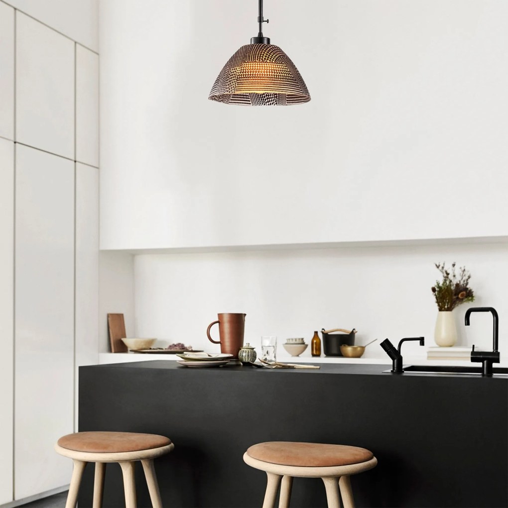 Candeeiro de Teto Bornova – Preto e Dourado – Diâmetro 30 cm, Altura 8