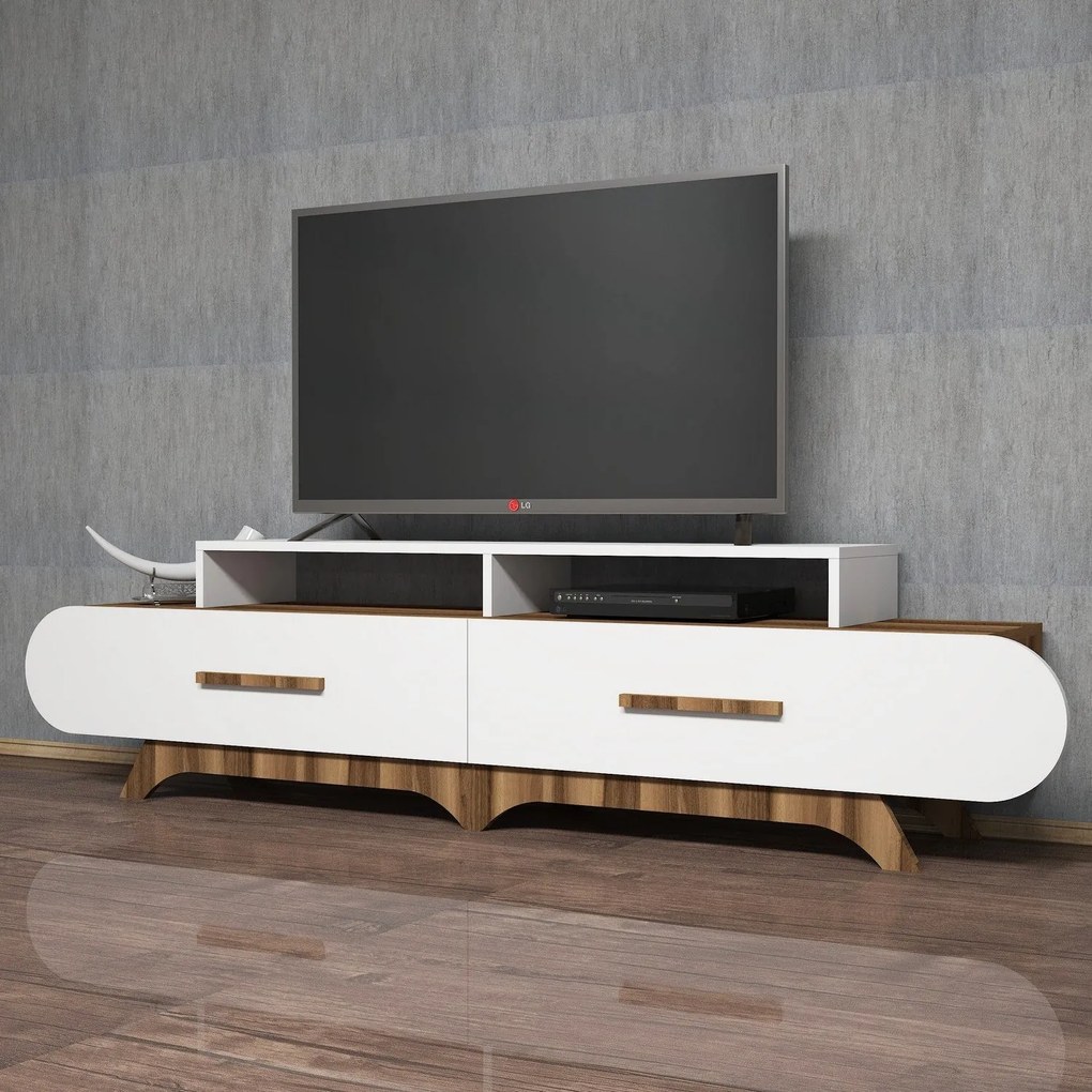 Suporte para TV Flora – Nogueira e Branco – 205x50x36,8 cm