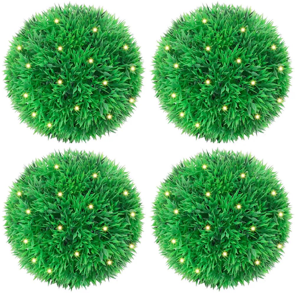 vidaXL Bolas artificiais de buxo com luzes LED 4 pcs verde 12 cm