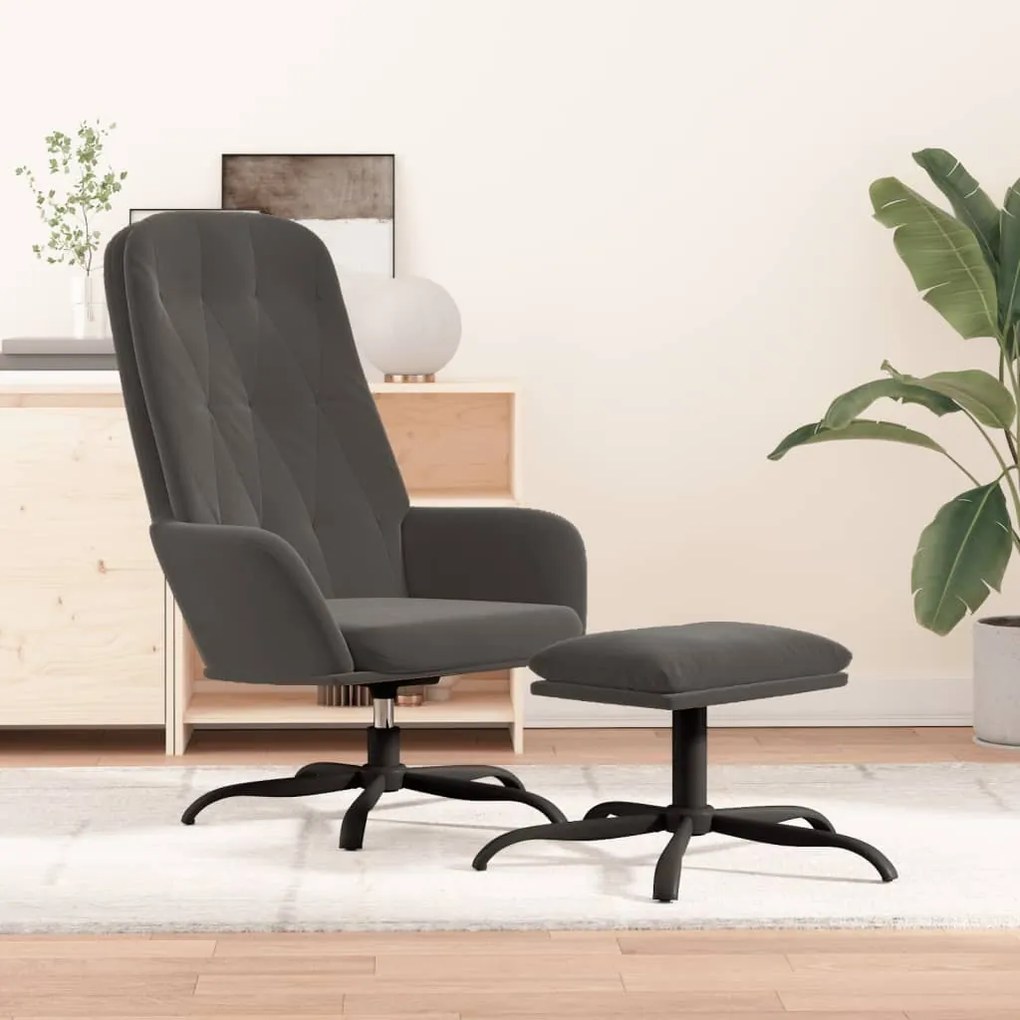 3097631 vidaXL Cadeira de descanso com banco p/ pés veludo cinza-escuro
