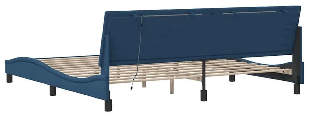 Estrutura de cama sem colchão 200x200 cm tecido azul