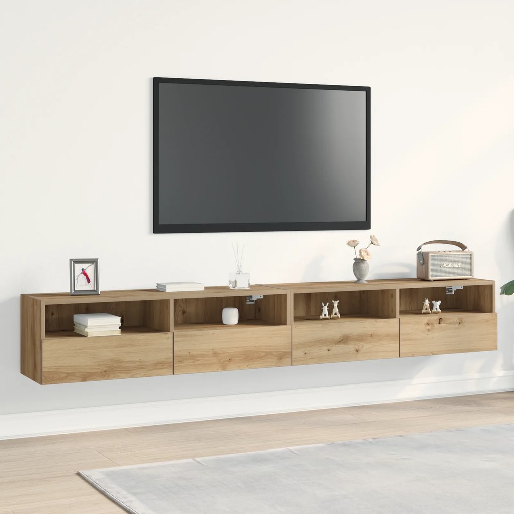 Armários de Parede para TV vidaXL 2 pcs Carvalho Artesanal 100x30x30 cm Madeira de engenheira
