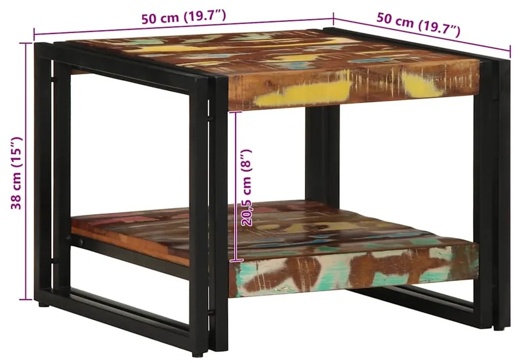 Mesa de centro multicor 50x50x38 cm madeira maciça recuperada