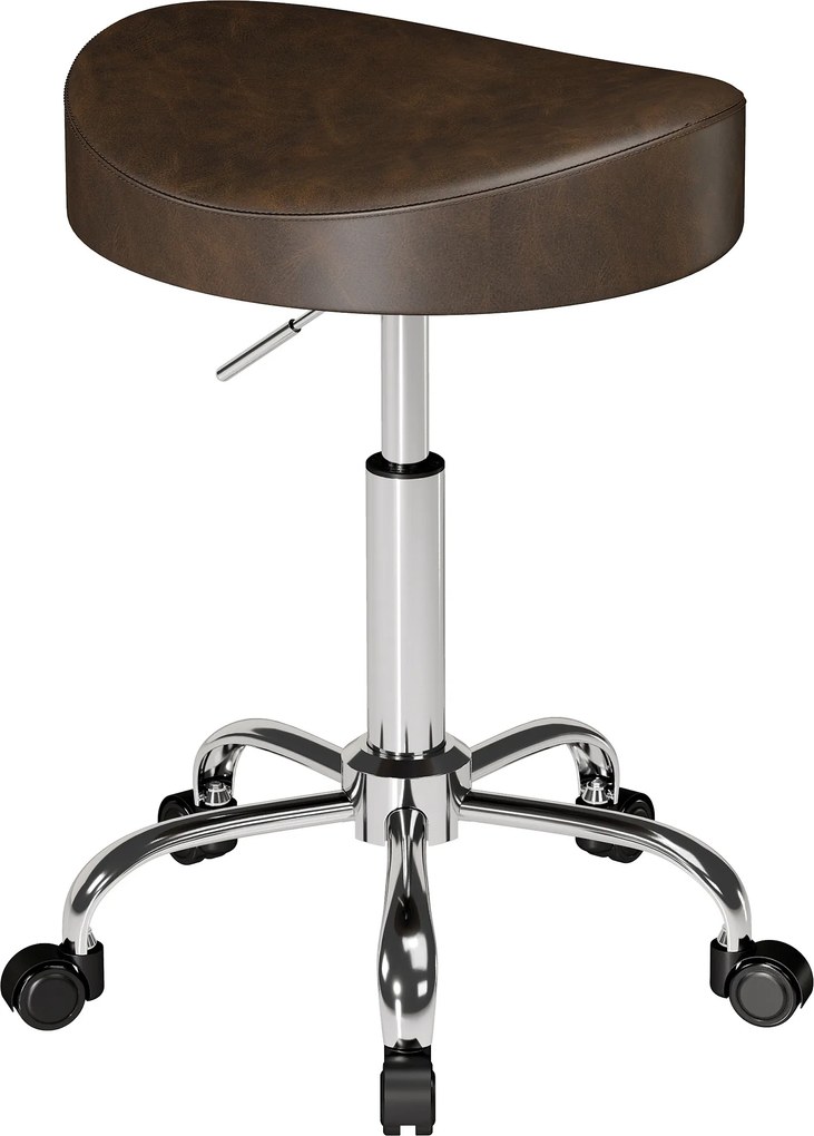 HOMCOM Banqueta com rodízios, banqueta de salão com altura regulável 51-66 cm e assento acolchoado, giratória 360°, marrom | Aosom Portugal