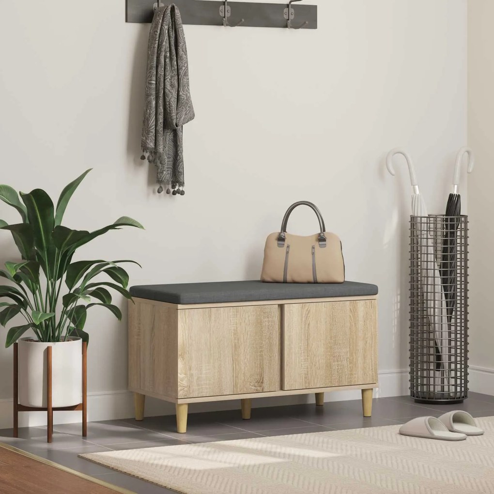 vidaXL Banco de Hall com almofada Carvalho Sonoma 80 x 38 x 46 cm