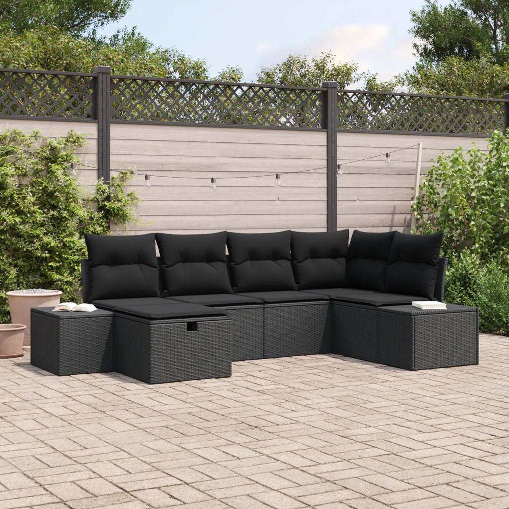 Conjunto de Sofá de Jardim de 6 Peças com Almofadas em Rattan Poliéste