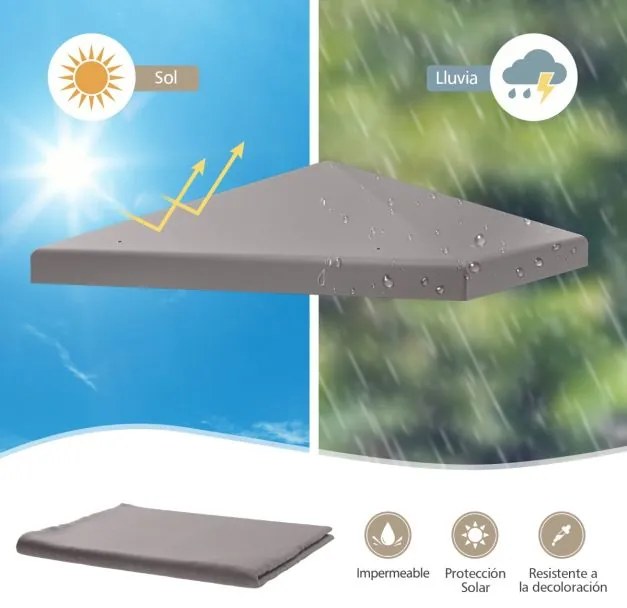 Toldo de Reposição para Tenda (NÃO INCLUIDA) de 300 x 300 cm com Fecho de Gancho e Velcro Orifícios de Drenagem Cinza