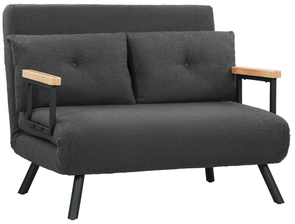HOMCOM Sofá Cama Sofá Convertível em Cama de 2 Lugares Dobrável com Encosto Ajustável em 5 Níveis e 2 Almofadas 102x73x81 cm Cinza