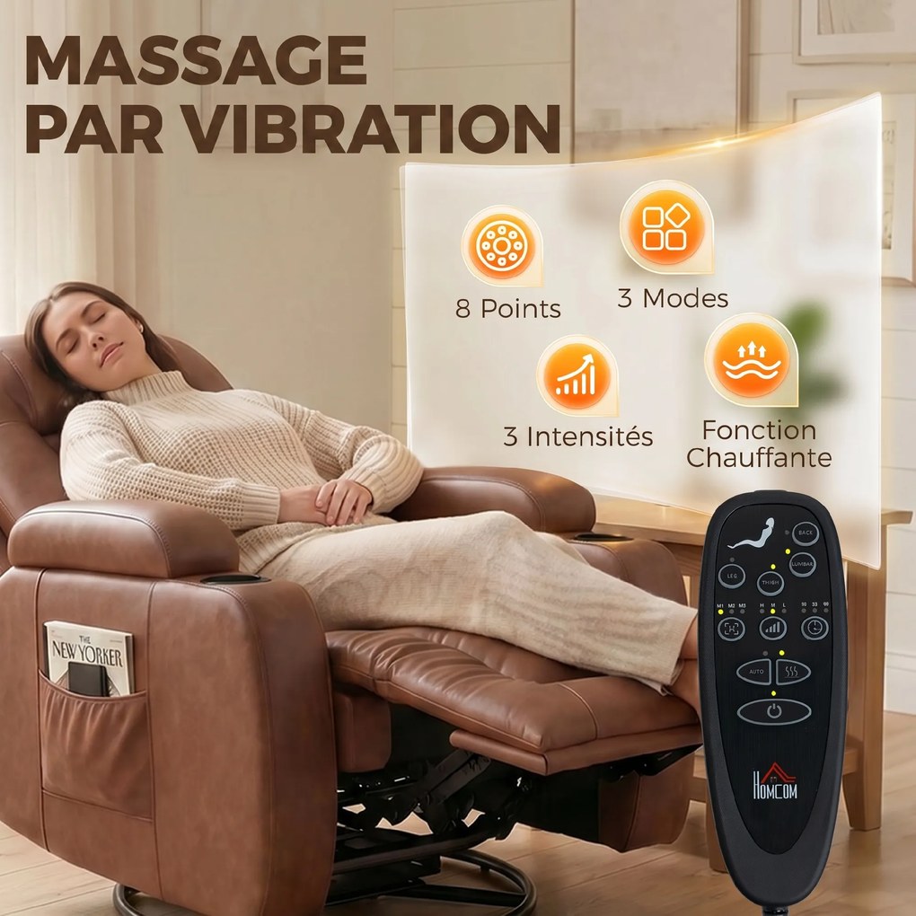 Poltrona de Massagem e Relaxamento, 94 x 85 x 104 cm, 8 Pontos de Vibração, Castanho